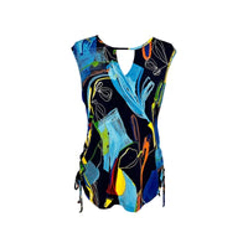 Women's Blue Tank Top V Neck Size XL Brush Stroke Abstract Artex Fashions